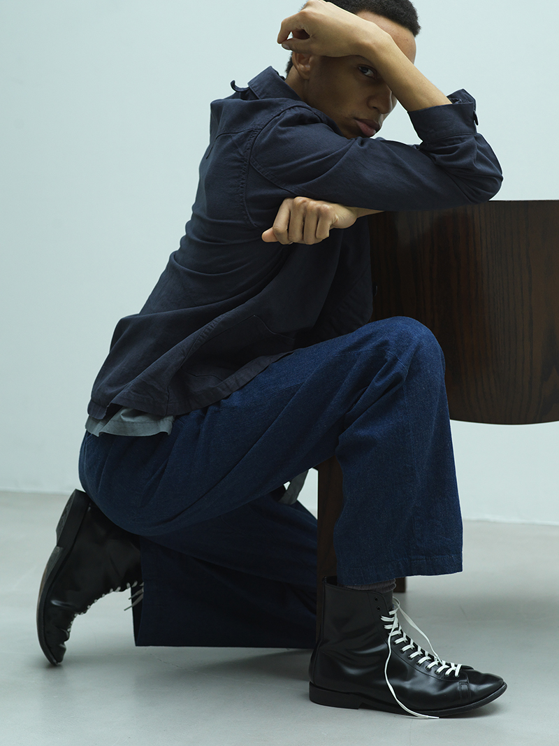 希少✨オルゲイユ メンズ サスペンダー レザーロゴ ネイビー